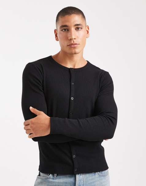 COLLUSION slim long sleeve button up t-shirt in black - view 1