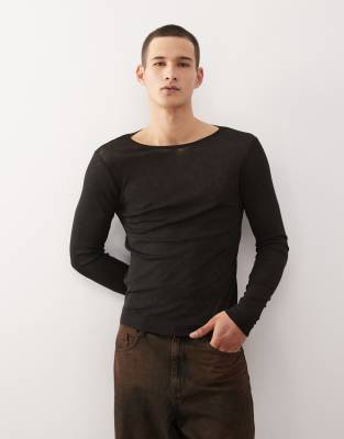 Collusion Slim Mesh Long Sleeve T-shirt In Black