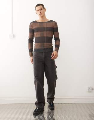 Collusion Slim Mesh Long Sleeve T-shirt In Black