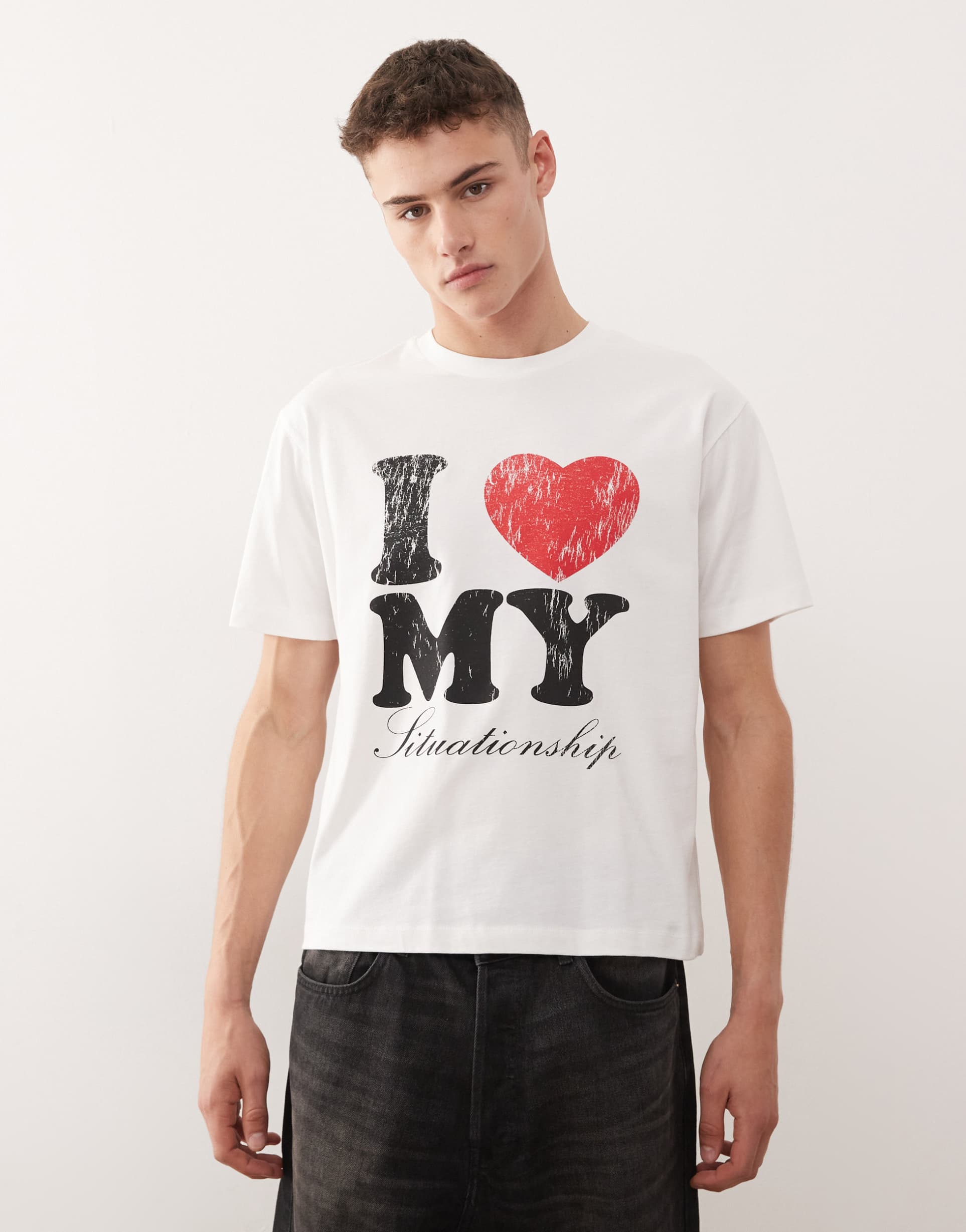 collusion slim white slogan t-shirt