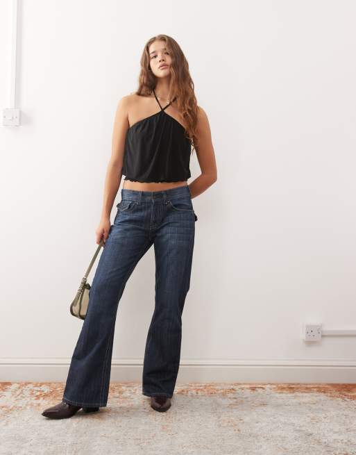 COLLUSION slinky halterneck top with lace trim detail in black, 3 of 4
