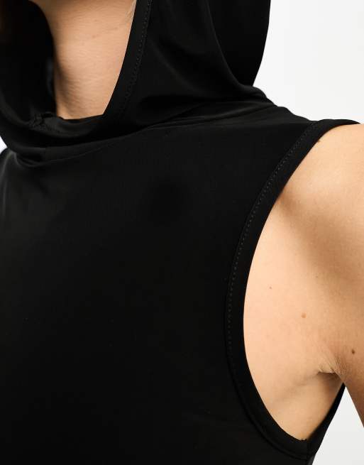 COLLUSION slinky hooded tank top in black