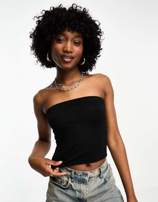 COLLUSION jersey double lined bandeau top in black