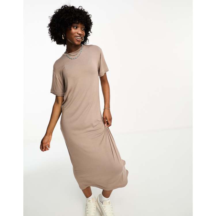 COLLUSION slinky maxi t shirt dress in brown ASOS