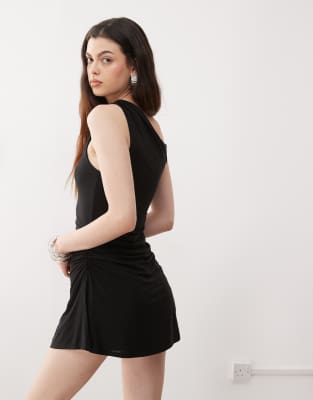 Collusion Slinky Off Shoulder Mini Flippy Dress In Gray