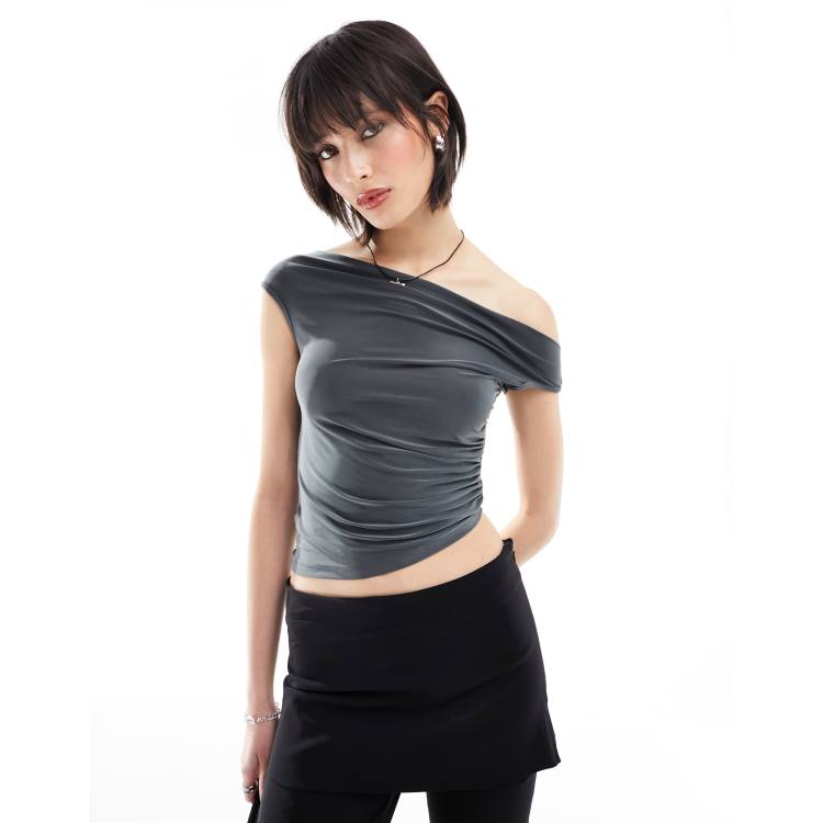 COLLUSION slinky off the shoulder top in grey