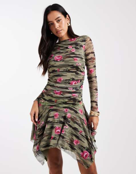 COLLUSION slinky rose printed asymmetric mini dress - view 1