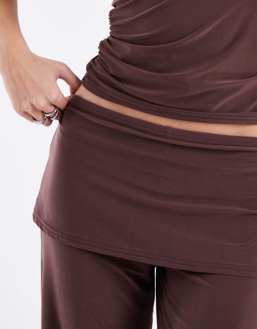 COLLUSION slinky skirt trouser co-ord in deep chocolate, 3 of 5