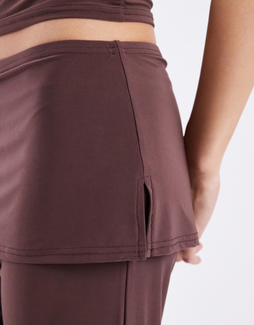 COLLUSION slinky skirt trouser co-ord in deep chocolate, 4 of 5