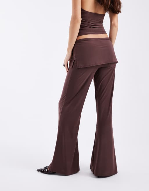 COLLUSION slinky skirt trouser co-ord in deep chocolate, 5 of 5