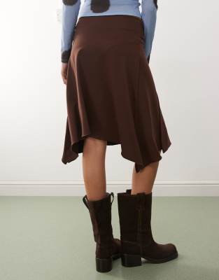 Collusion Slinky Skirt With Ring Detail Tie Waist In Brown