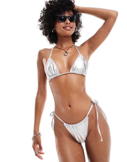 COLLUSION - Slip bikini argento in coordinato