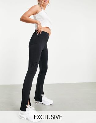 Black High Rise Slit-Hem Flared Leggings