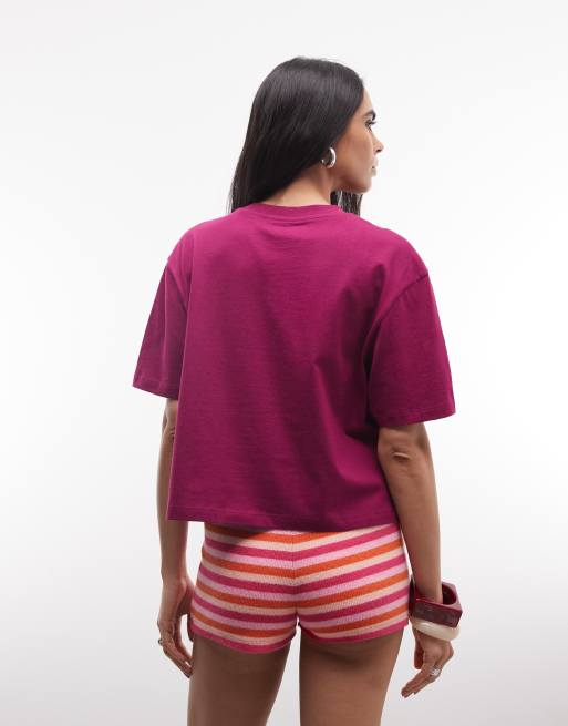 COLLUSION – Śliwkowy luźny T-shirt z krótkim rękawem, 4 z 4