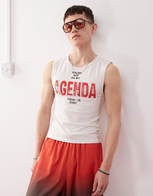 COLLUSION Sllim vest with slogan print in white
