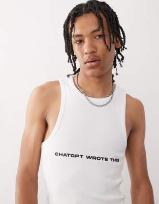 asos COLLUSION Slogan CHAT GPT festival muscle vest in grey