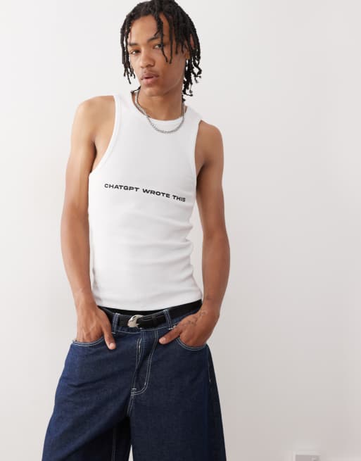 COLLUSION Slogan CHAT GPT festival muscle vest in grey, 4 of 4