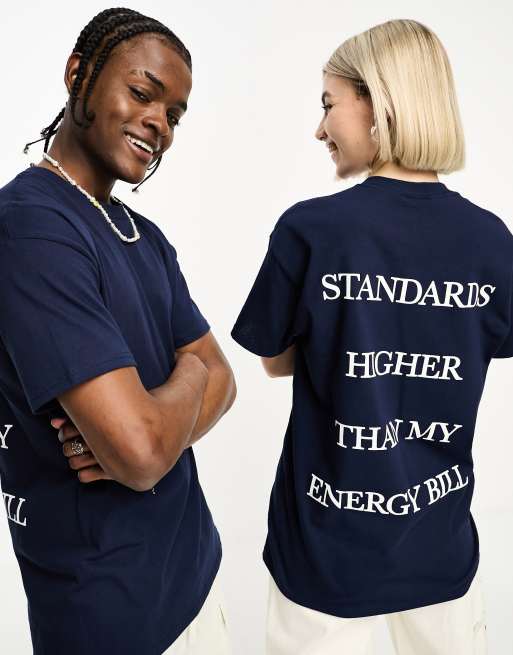 COLLUSION SLOGAN Unisex high standards t-shirt in navy