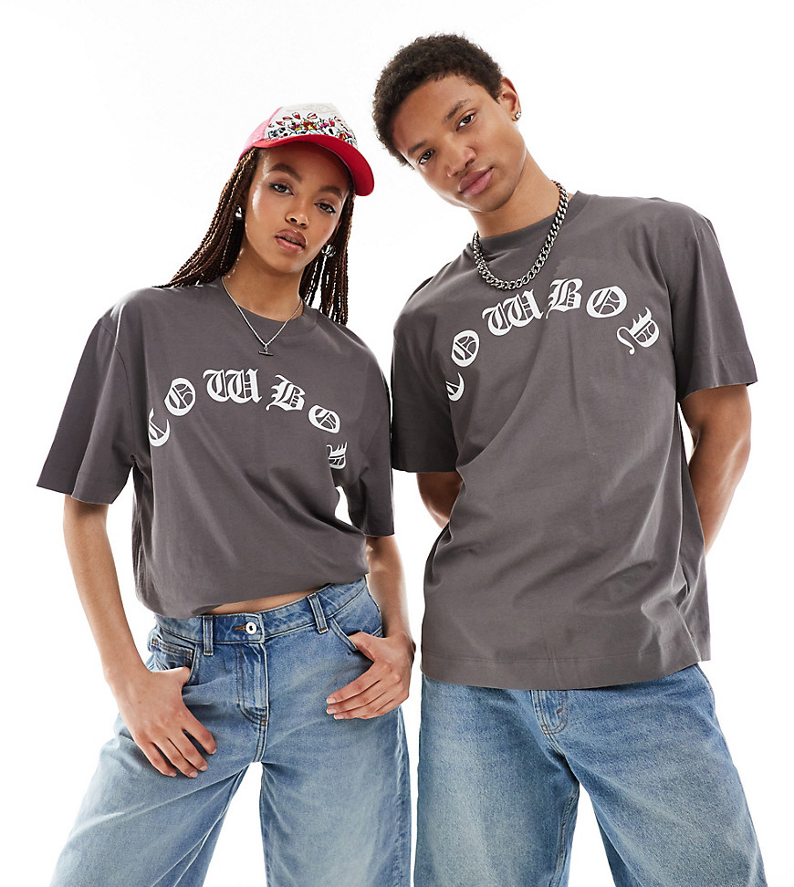 COLLUSION SLOGAN Unisex skater fit t-shirt with Cowboy Western print in charcoal-Grey