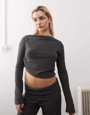 Collusion Slouch Off Shoulder Cozy Top In Gray Soft Touch - Part Of A Set