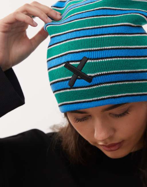 COLLUSION slouchy long beanie in multi stripes