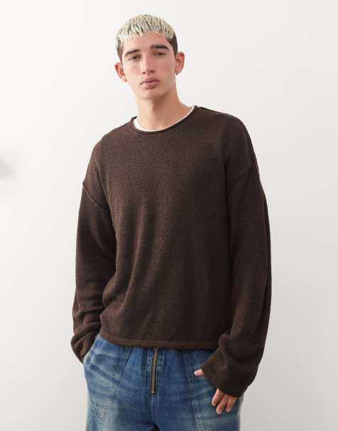 COLLUSION slouchy oversized fine knit sweater in brown - view 1