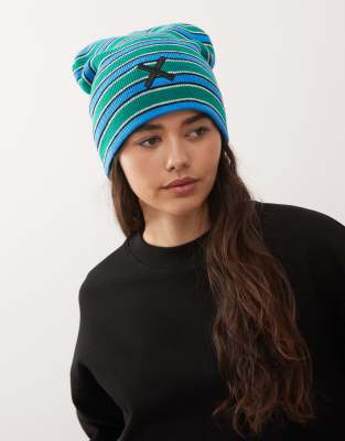 Collusion COLLUSION slouchy striped long beanie in multi stripe