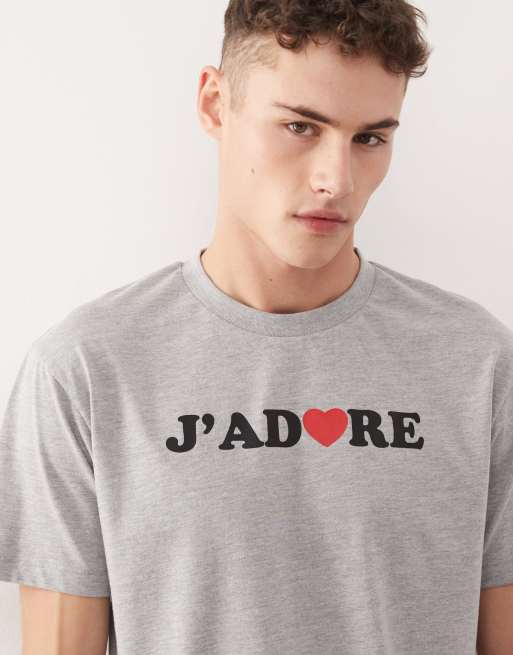 COLLUSION - Smal T-shirt met grafische print in gemêleerd grijs