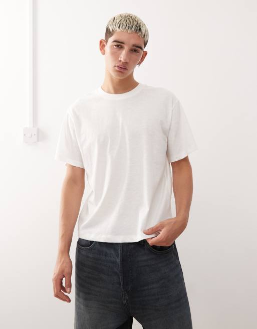COLLUSION - Smal T-shirt met textuur in wit