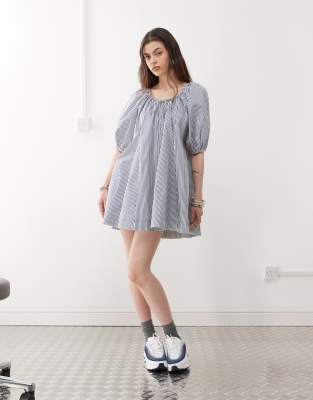 Collusion Smock Dress In Blue
