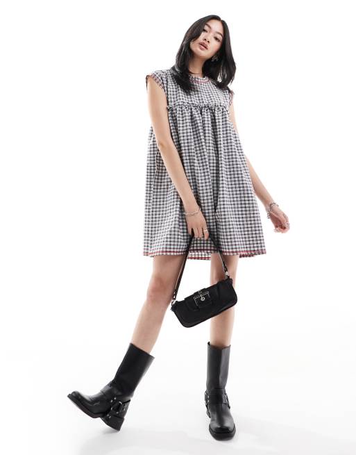 Collusion check print smock dress deals