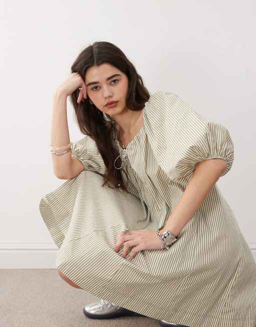 COLLUSION smock dress in green stripe | ASOS