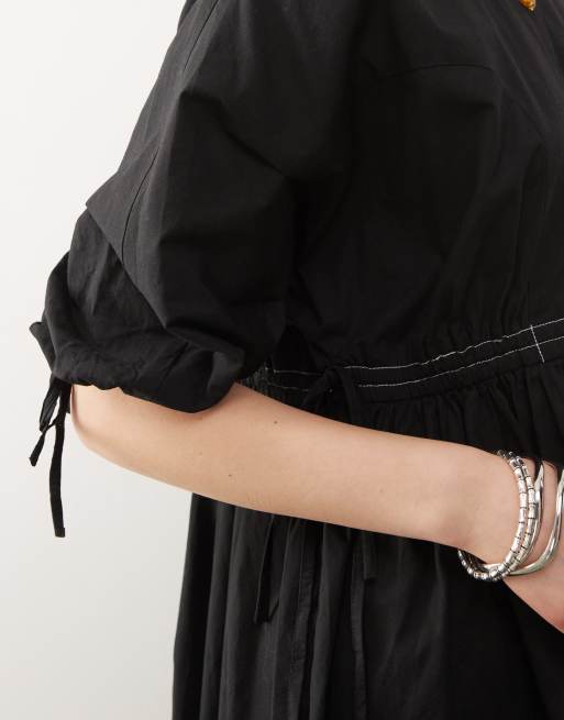 COLLUSION smock mini summer dress in black, 3 of 4