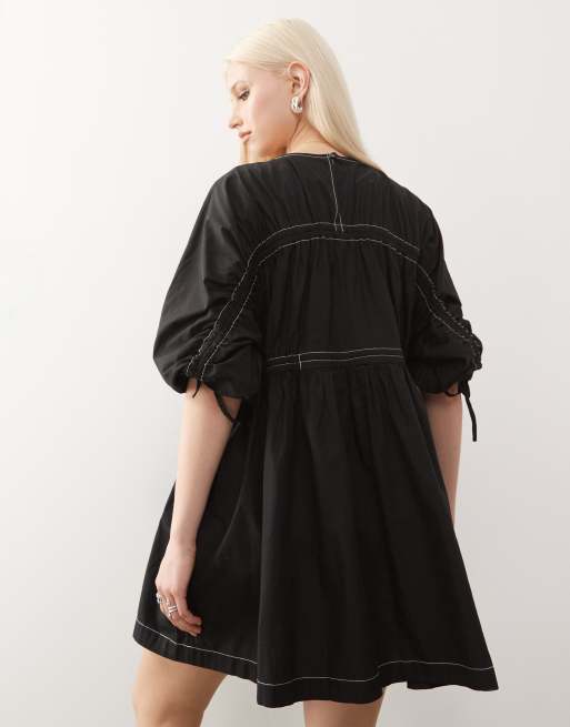 COLLUSION smock mini summer dress in black, 4 of 4