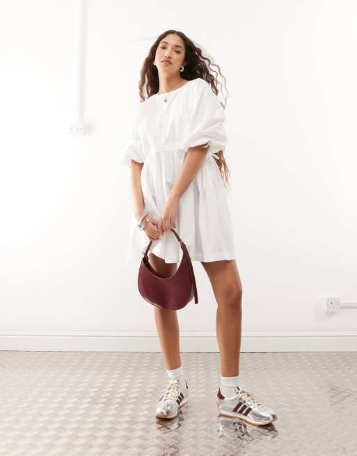 COLLUSION smock mini summer dress in white