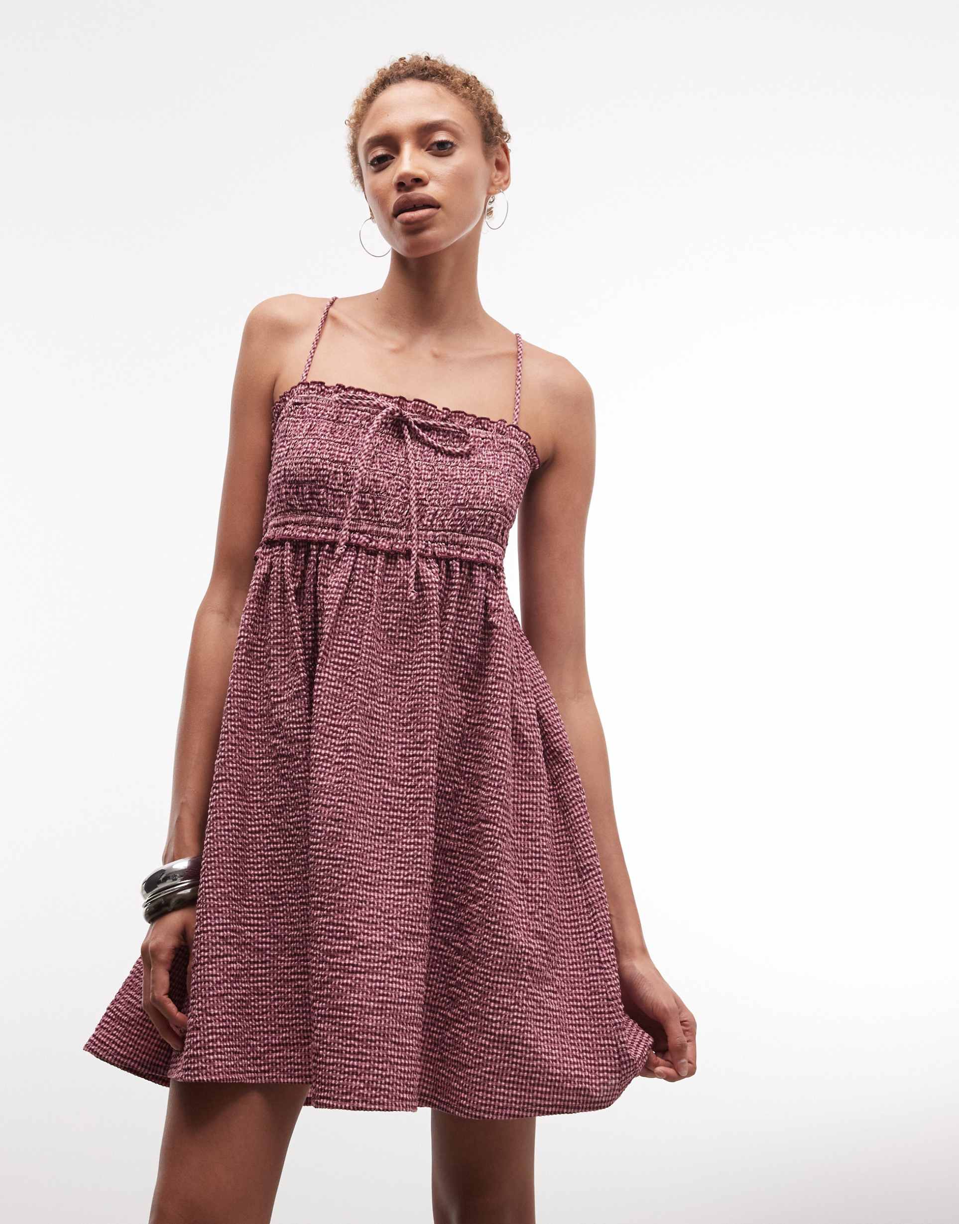 collusion smock tie detail mini dress in pink
