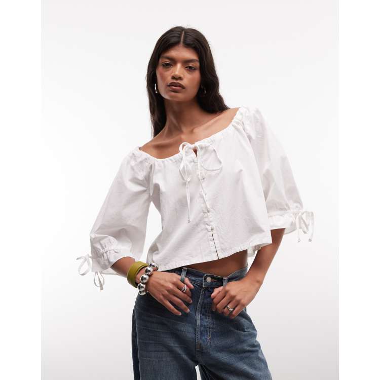 COLLUSION smock tie neck blouse in white | ASOS