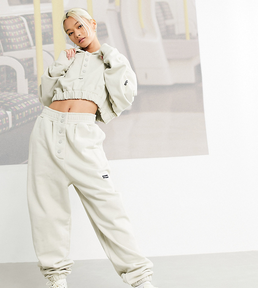 COLLUSION snap front sweatpants in stone set-Neutral