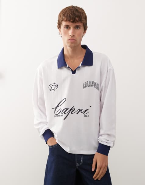 COLLUSION soccer jersey in white with Capri print - view 1