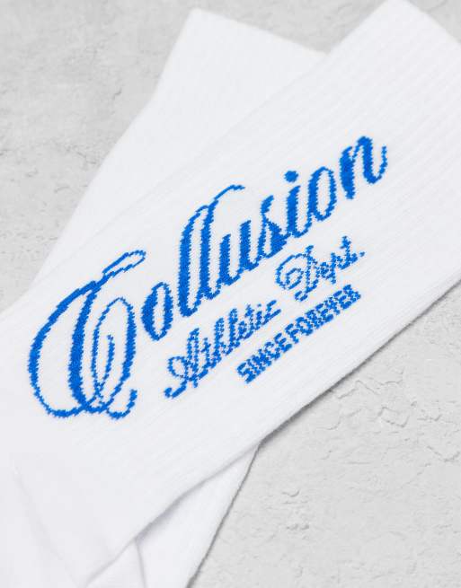 COLLUSION socks in white with blue print