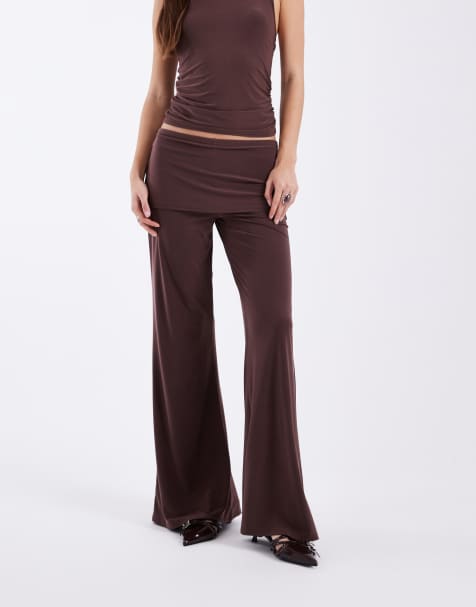 COLLUSION - Soepelvallende broek met rok-overslag in chocoladebruin, deel van co-ord set - view 1