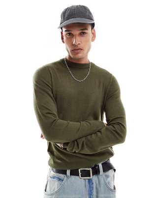 soft knit crew neck sweater in olive-No color