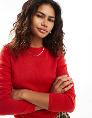 soft knit crew neck sweater in red