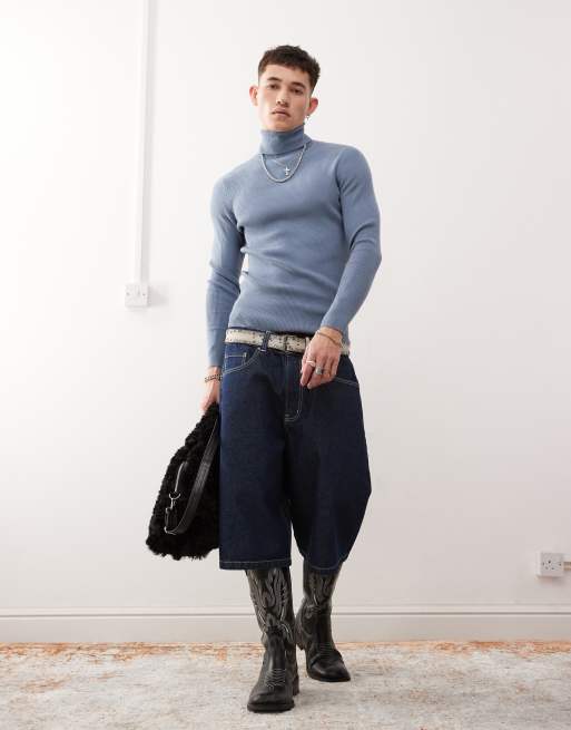 COLLUSION soft knit turtleneck in denim blue | ASOS