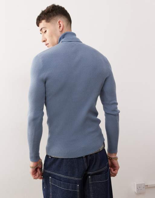 COLLUSION soft knit turtleneck in denim blue | ASOS