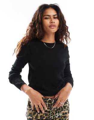 Collusion soft knitted crew neck jumper in black