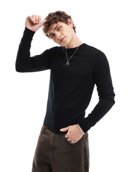 COLLUSION soft knitted crew neck jumper in black ASOS