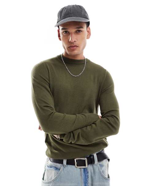 COLLUSION soft knitted crew neck jumper in olive - view 1