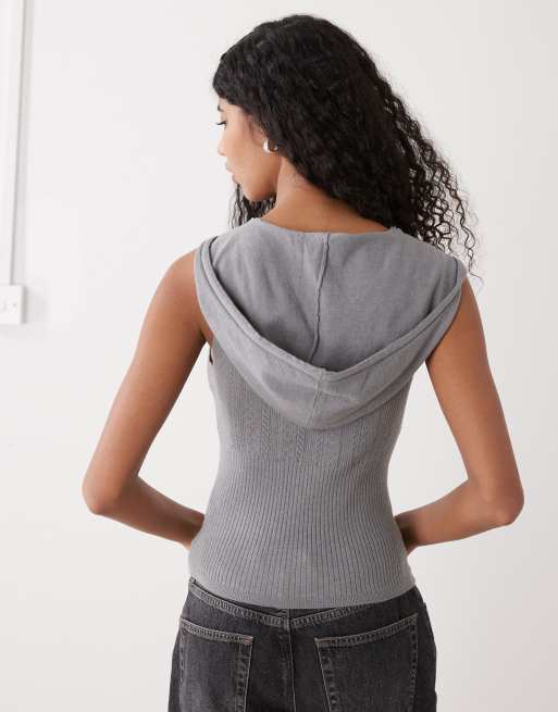 COLLUSION soft knitted hooded tank top in grey, 3 of 4