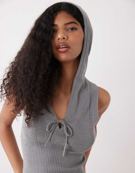 COLLUSION soft knitted hooded tank top in grey, 4 of 4